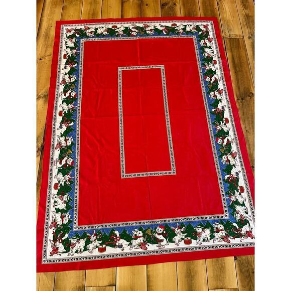 Vintage Christmas Tablecloth Animals Ice Skating Trees Winter Snow Cats 7x5 - Picture 4 of 5